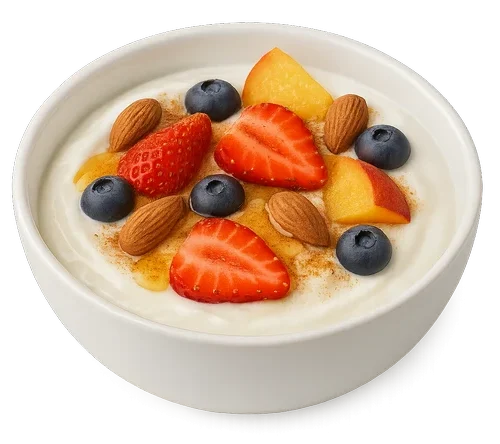 Yogurt with fruits, almonds, cinnamon & honey